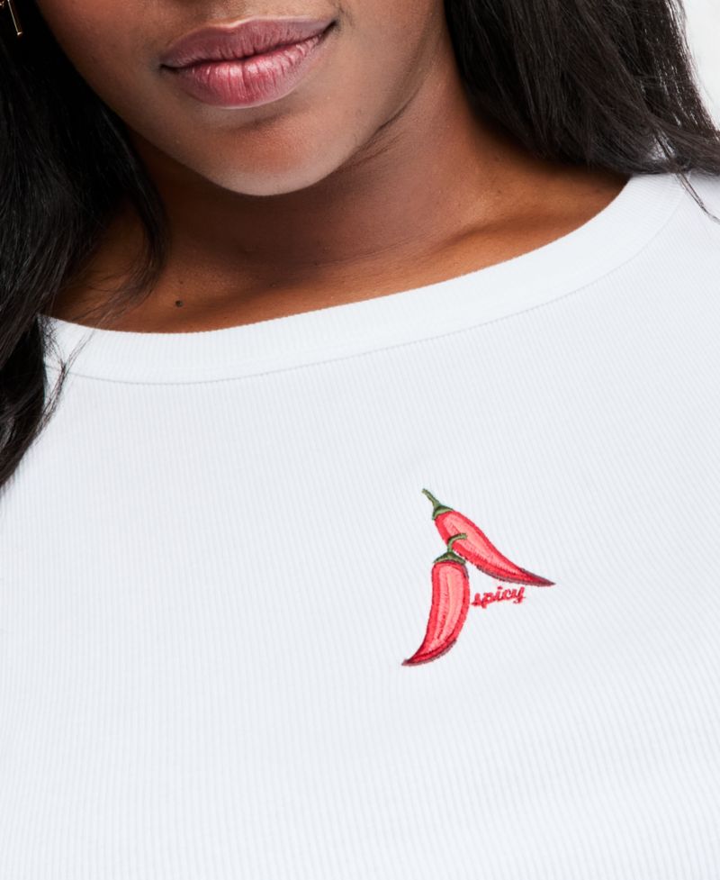 Plus Embroidered Chili Pepper Ribbed Tank