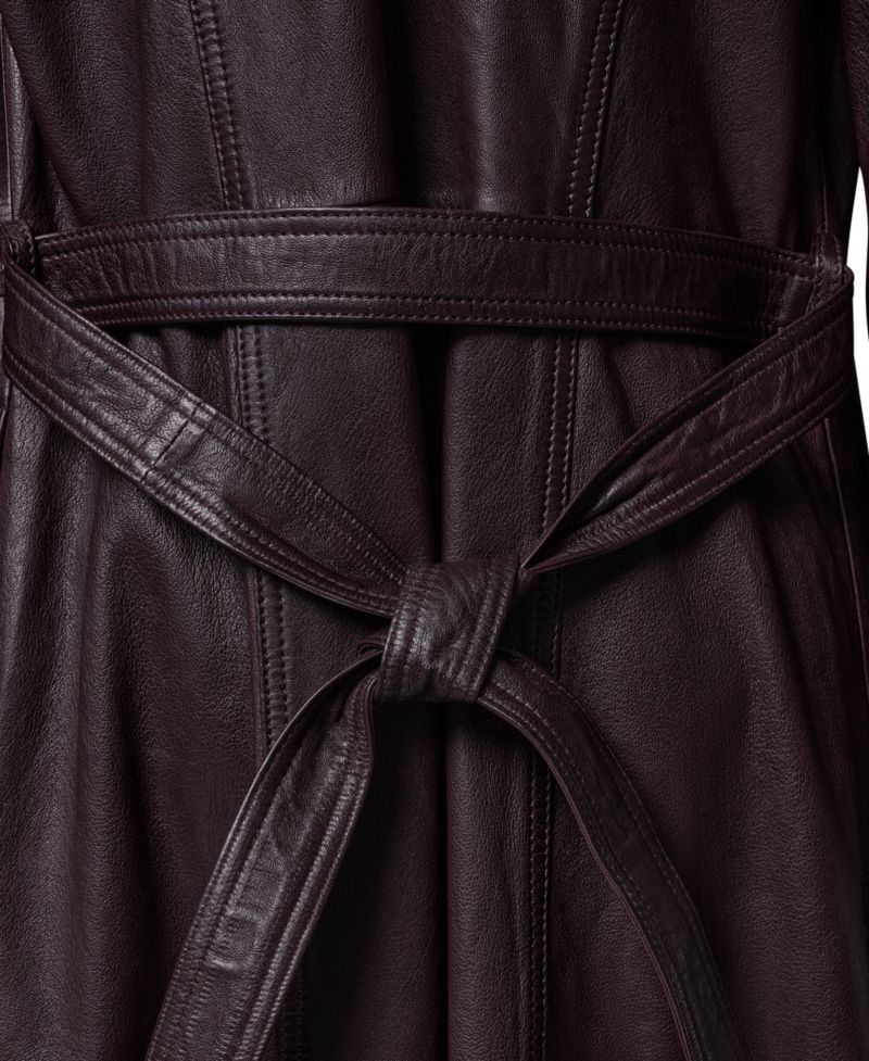 Women's Long-Sleeve A-Line Collared Leather Shirt Dress