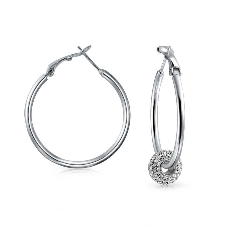 Round Tube Hoop Earrings Hinged Notched Post 1.4" Plain Sterling Silver