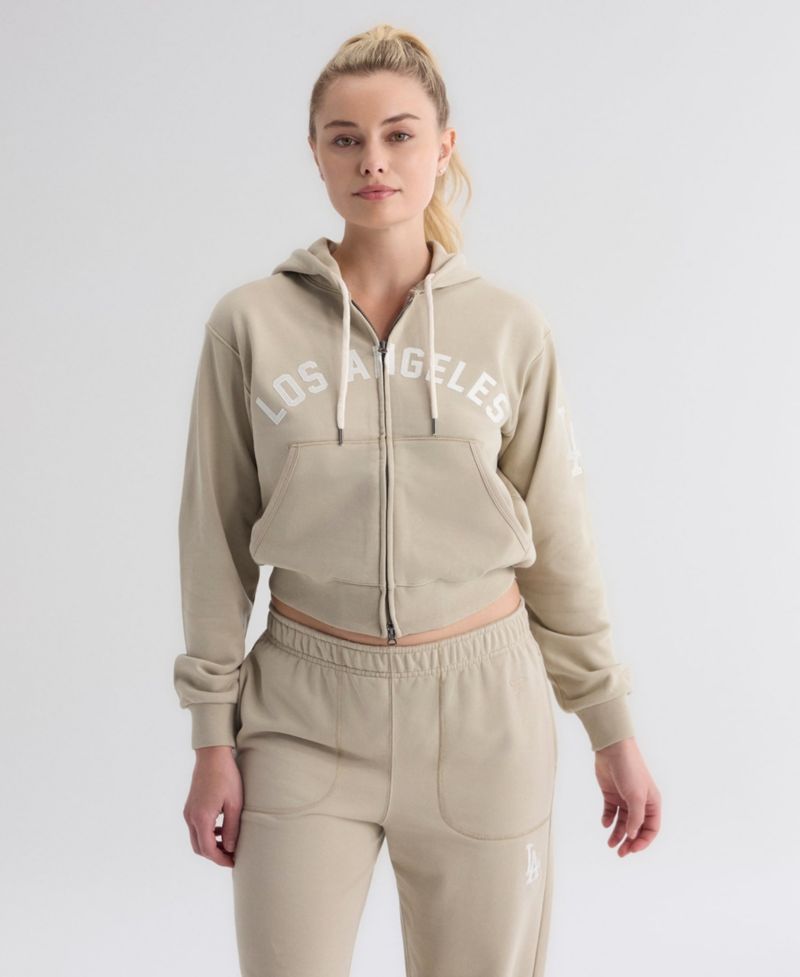 Women's Los Angeles Dodgers Iconic Full-Zip Cropped Terry Hoodie