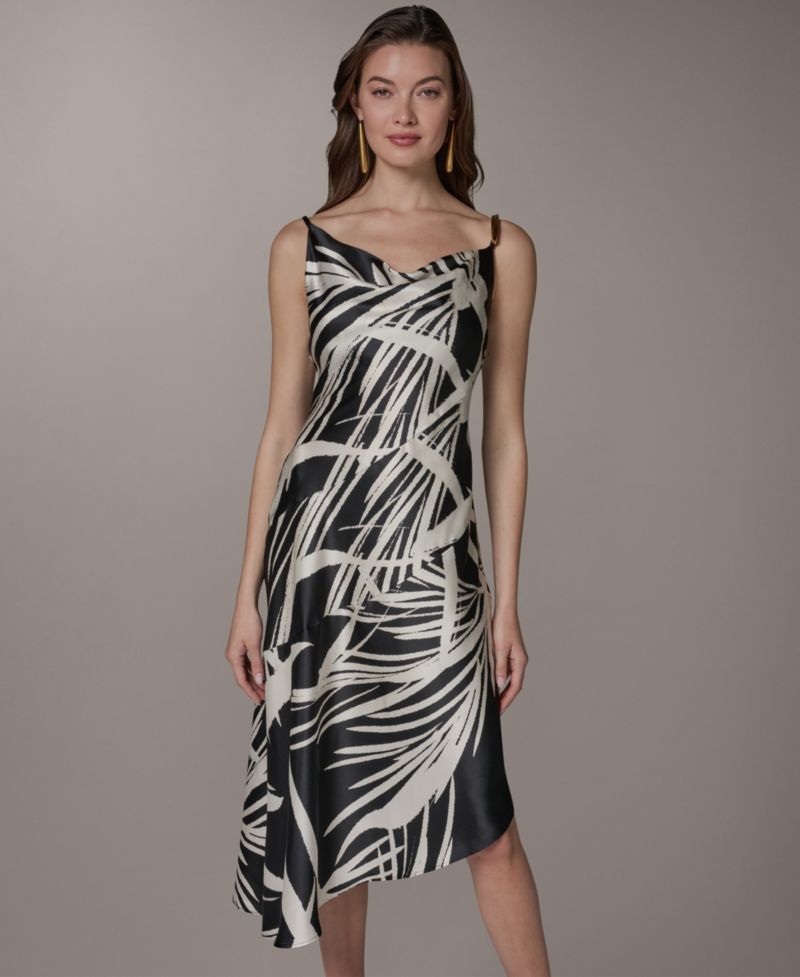 Women's Cowl Neck High-Low Sleeveless Printed A-Line Dress