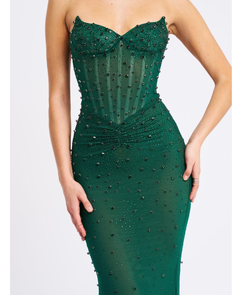 Women's Fatima Green Crystal Sleeveless Corset Mermaid Maxi Dress