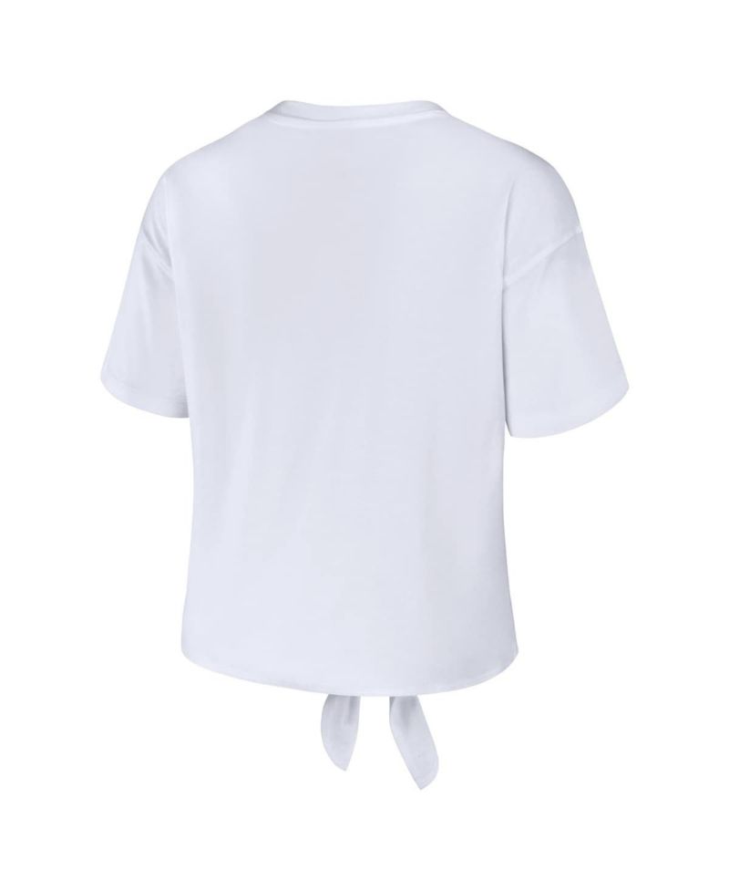 Women's White Michigan Wolverines Striped Front Knot Cropped T-shirt