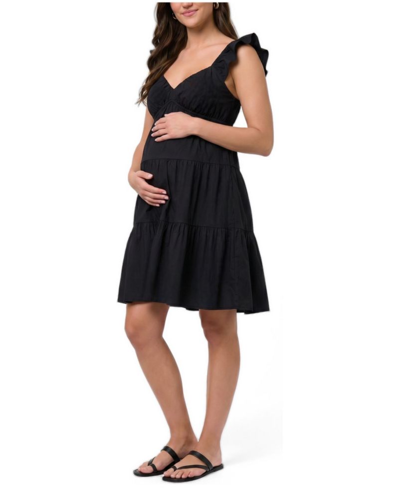 Women's V Neck Flutter Sleeve Tiered Mini Dress - Motherhood