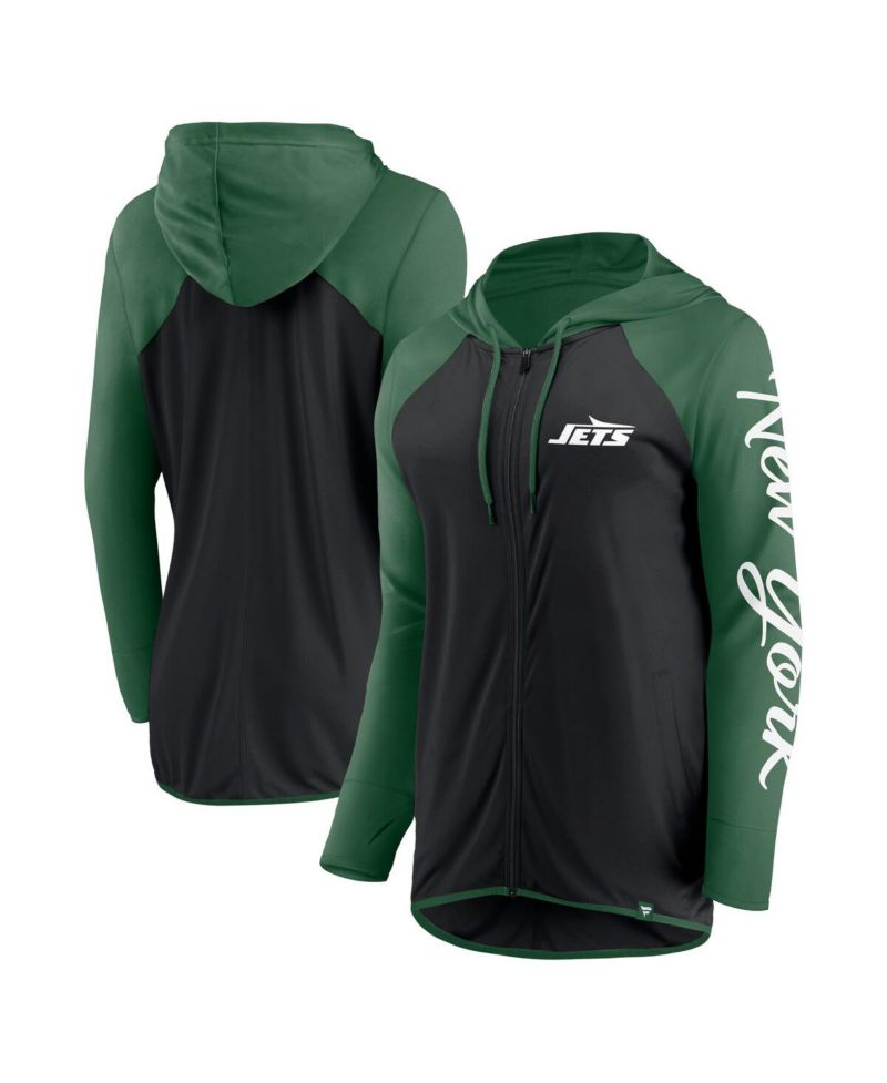 Women's Black/Green New York Jets Script Full-Zip Hoodie
