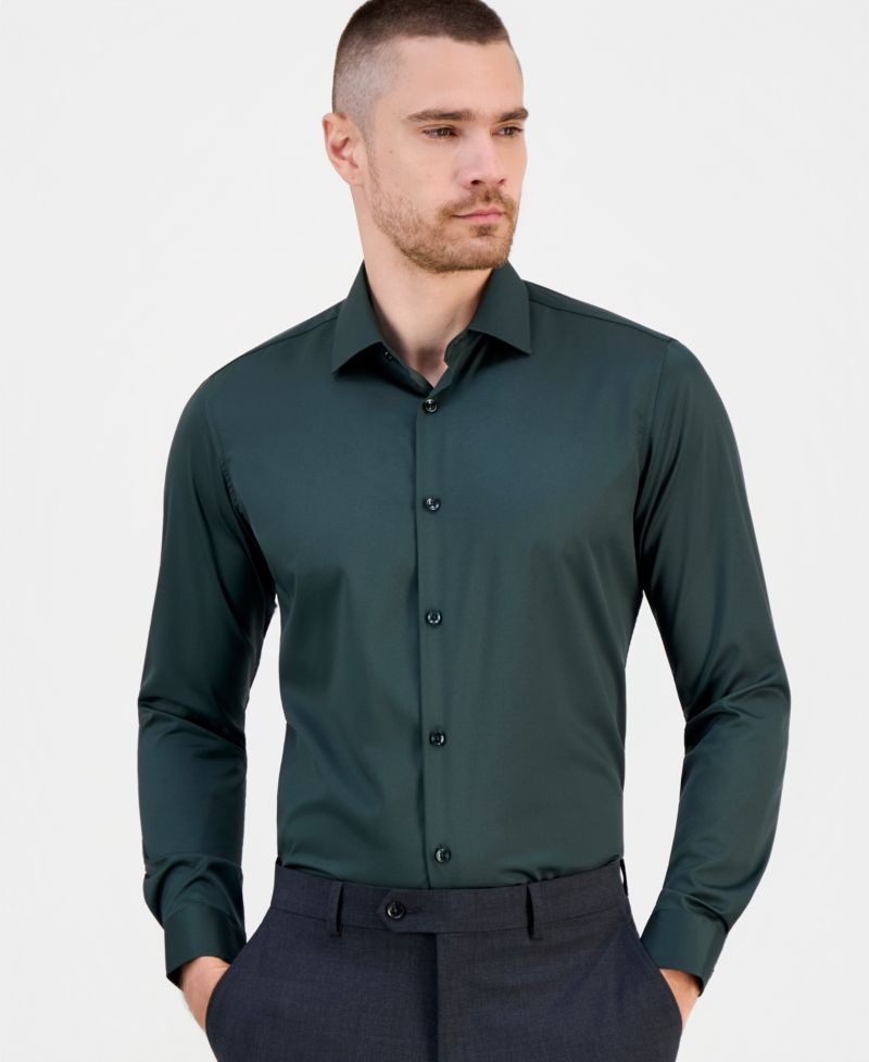 Men's Slim-Fit Solid Four-Way Stretch Dress Shirt