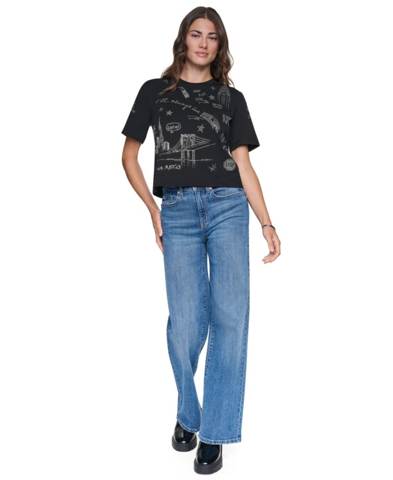 Women's Rhinestone City Landmark Crewneck T-Shirt