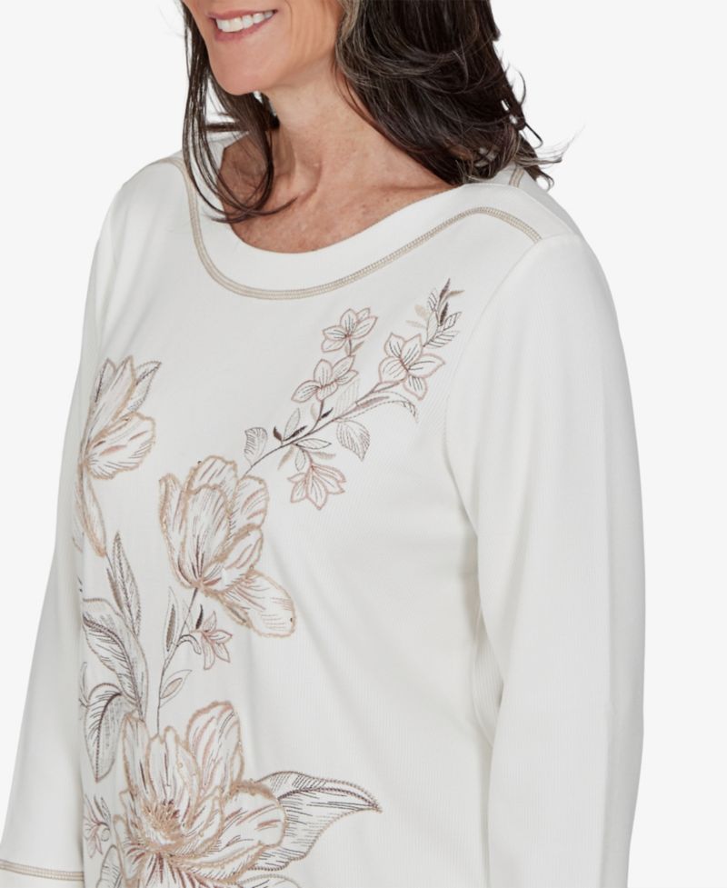 Petite Floral 3/4-Sleeve Side-Slit Blouse