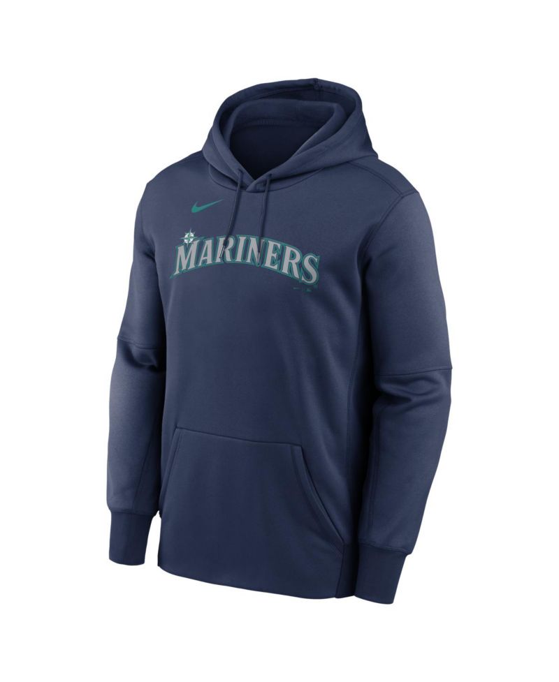 Men's Navy Seattle Mariners Primary Wordmark Therma Hoodie