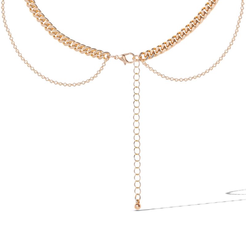 Gold-Tone Rhinestone Cross and Curb Chain Necklace Set