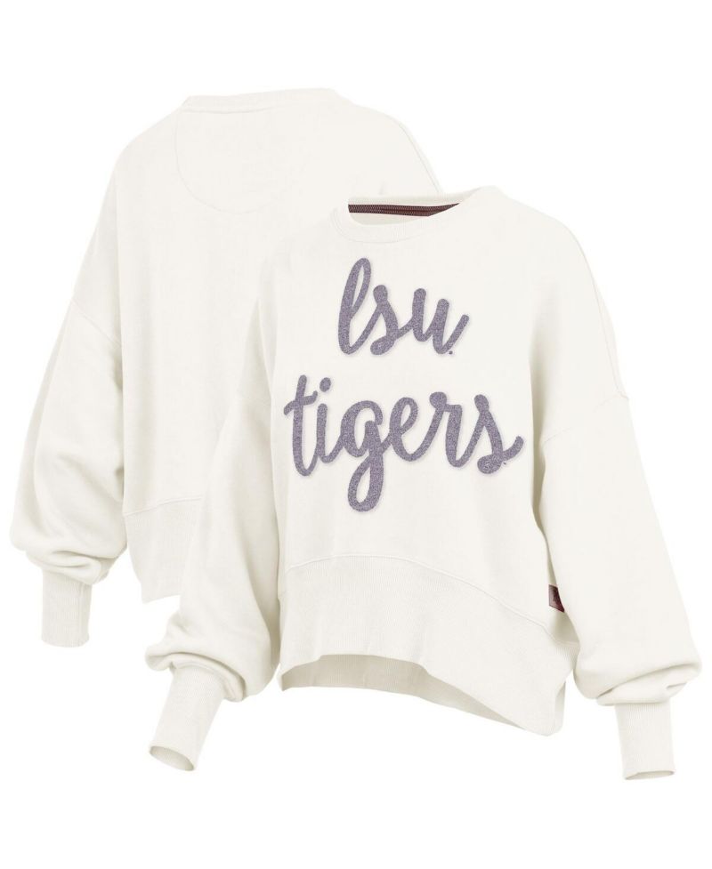 Women's Cream LSU Tigers Chelsea Oversized Pullover Sweatshirt
