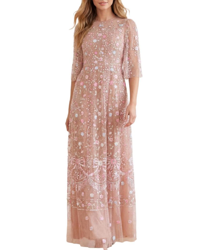 Women's Rococo Ribbon Floral-Embroidered Sheer Gown