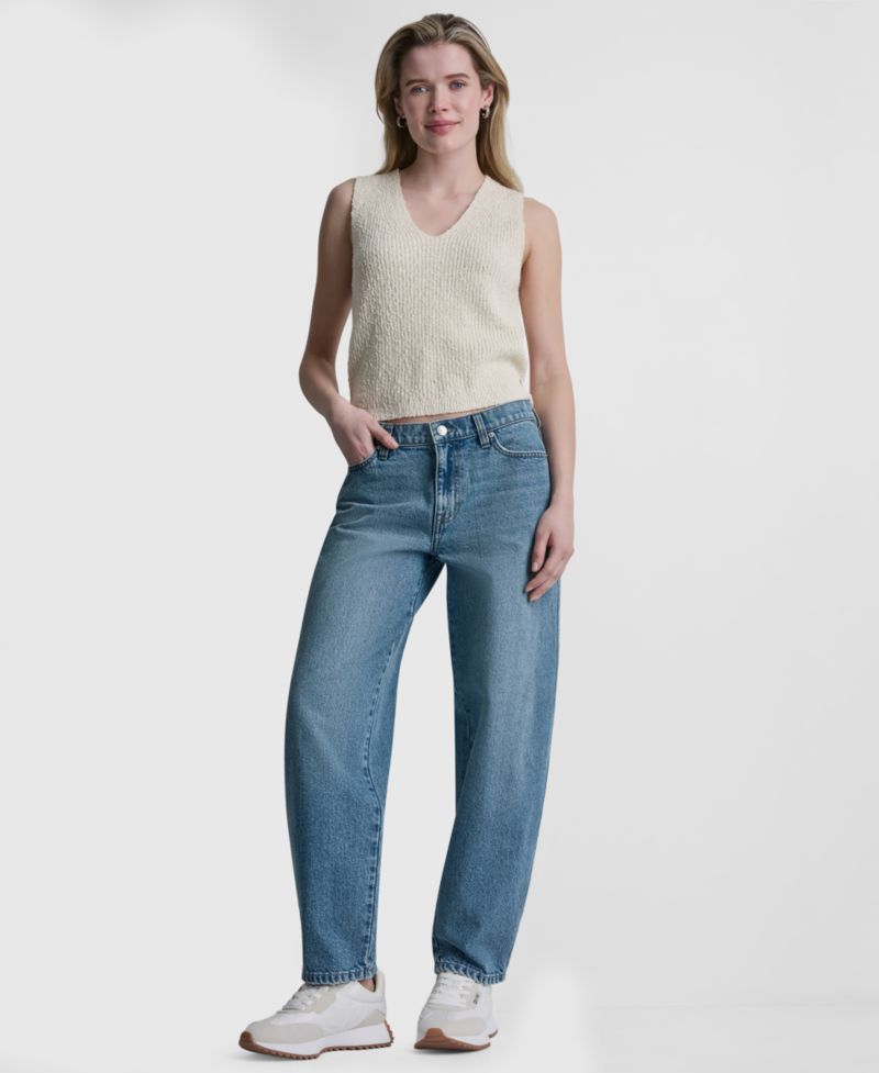 Women's Mid-Rise Barrel-Leg Cotton Jeans