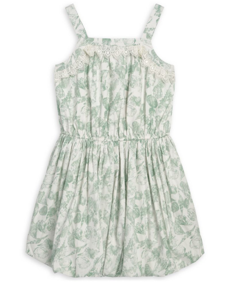 Girls' 7-16 Floral-Print Lace-Trim Sleeveless Dress