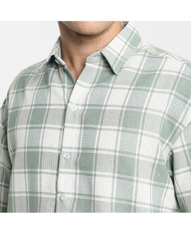 Men's Sage Green and Powder White Buffalo Check Shirt