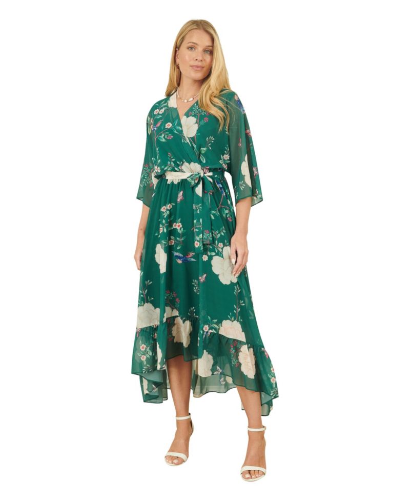 Women's Midi Dip Hem Wrap Dress