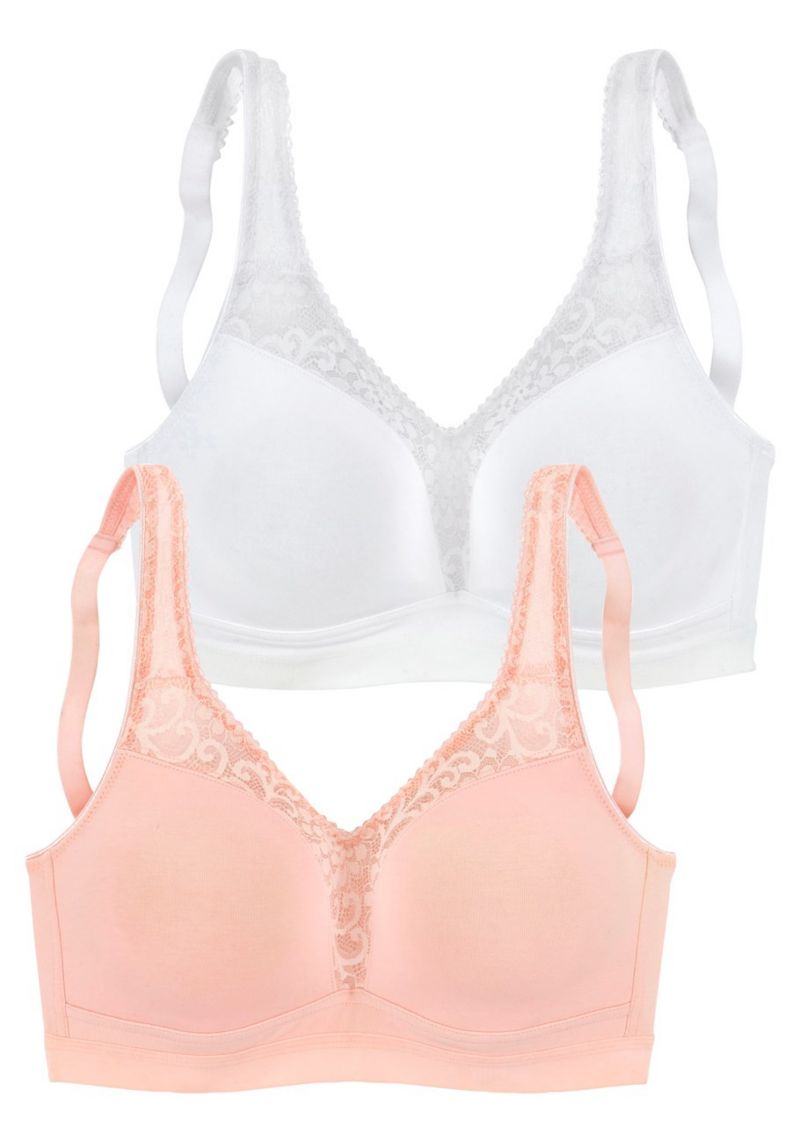 Women's Cotton 2-Pack Lace Wireless Wire-Free Padded T-Shirt Bra