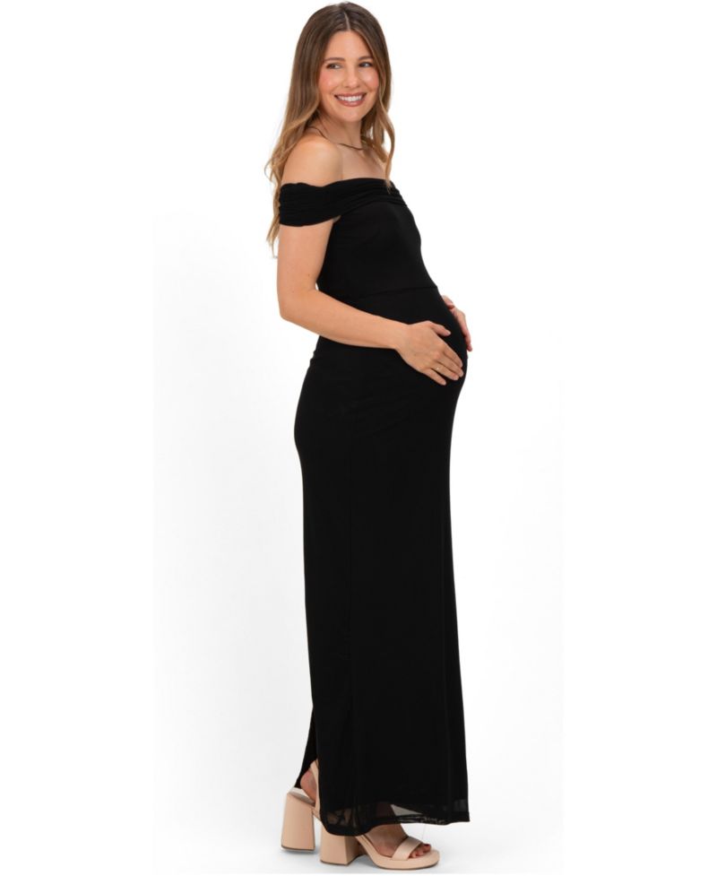 Women's Black Off Shoulder Mesh Maxi Dress