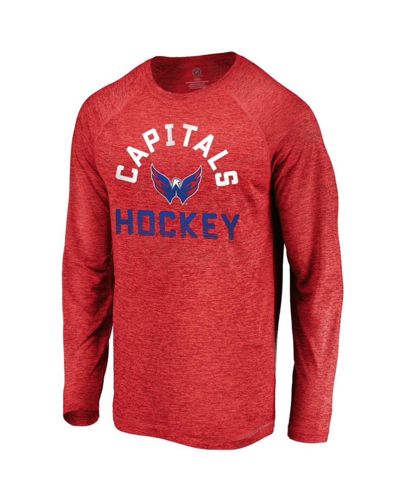 Men's Athletic Red Washington Capitals Iconic Striated Breezer Raglan Long Sleeve T-Shirt