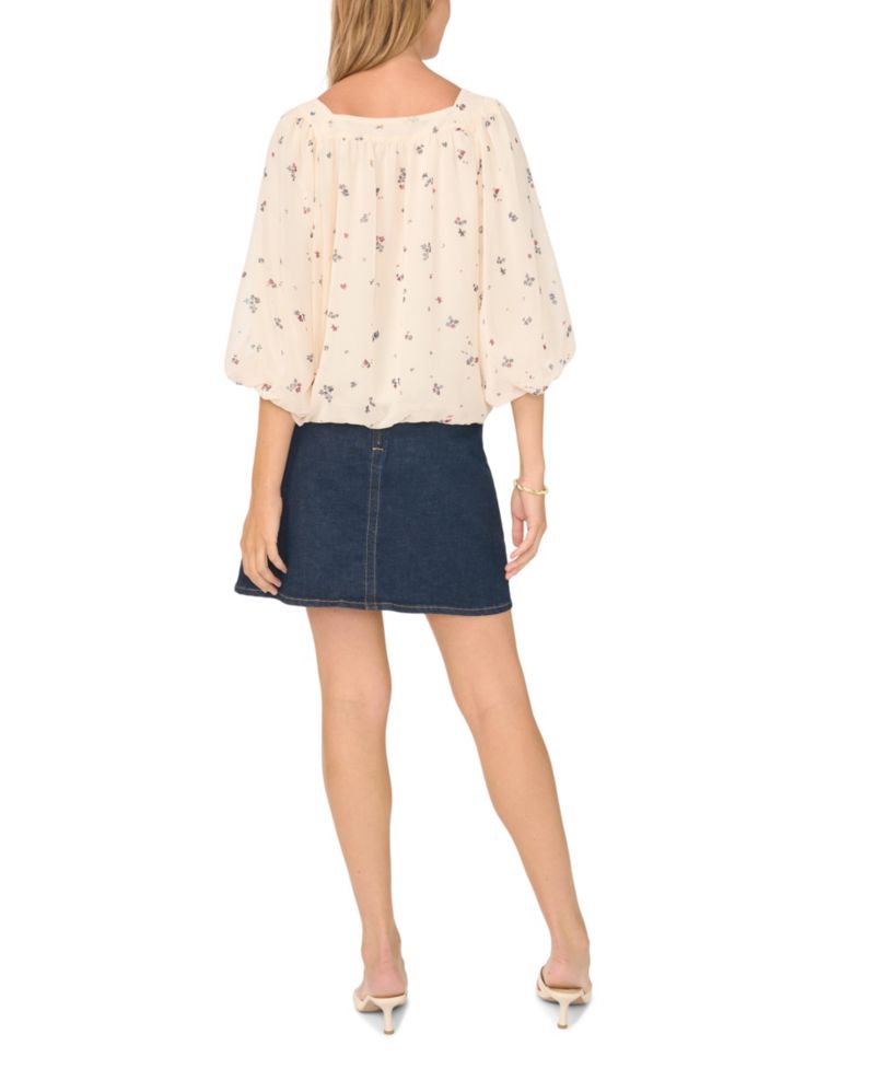 Women's Square Neck Floral 3/4-Sleeve Blouse