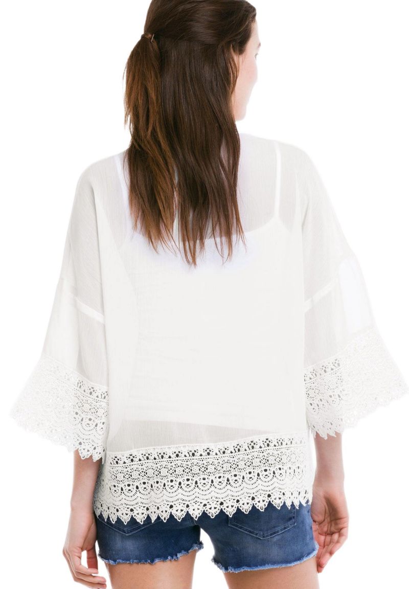 Plus Size Sheer Lace Trim Kimono Cardigan
