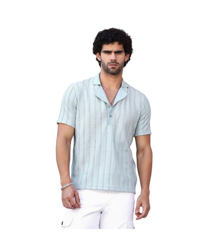 Men's Mint Green Wicker-Tactile Polo T-Shirt