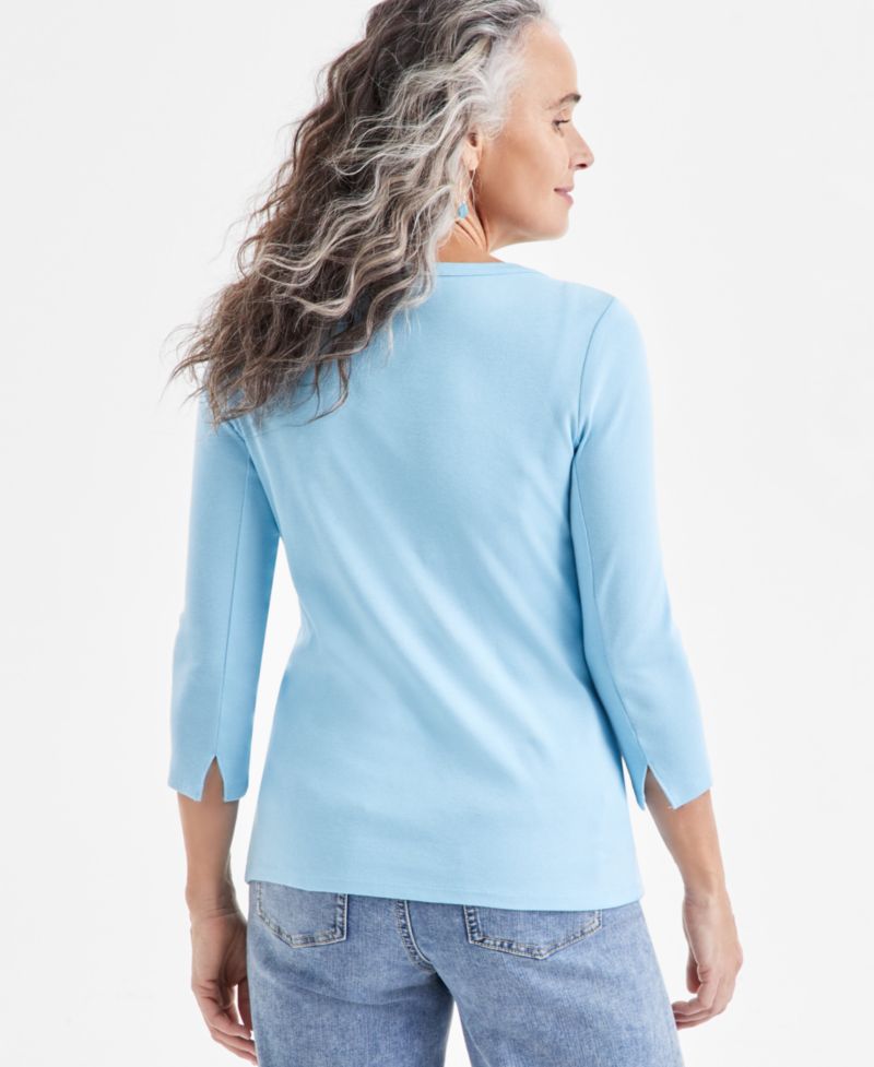 Plus Size 3/4 Sleeve Boat-Neck Top