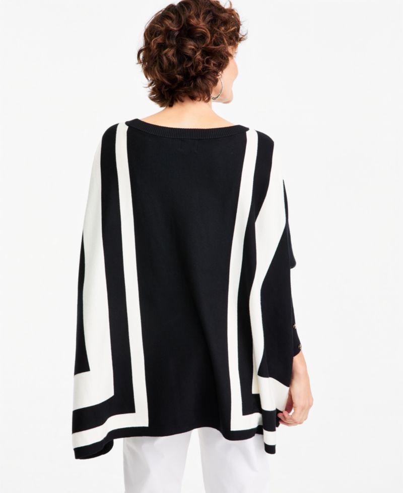 Women's Stripe Boat-Neck 3/4-Sleeve Poncho