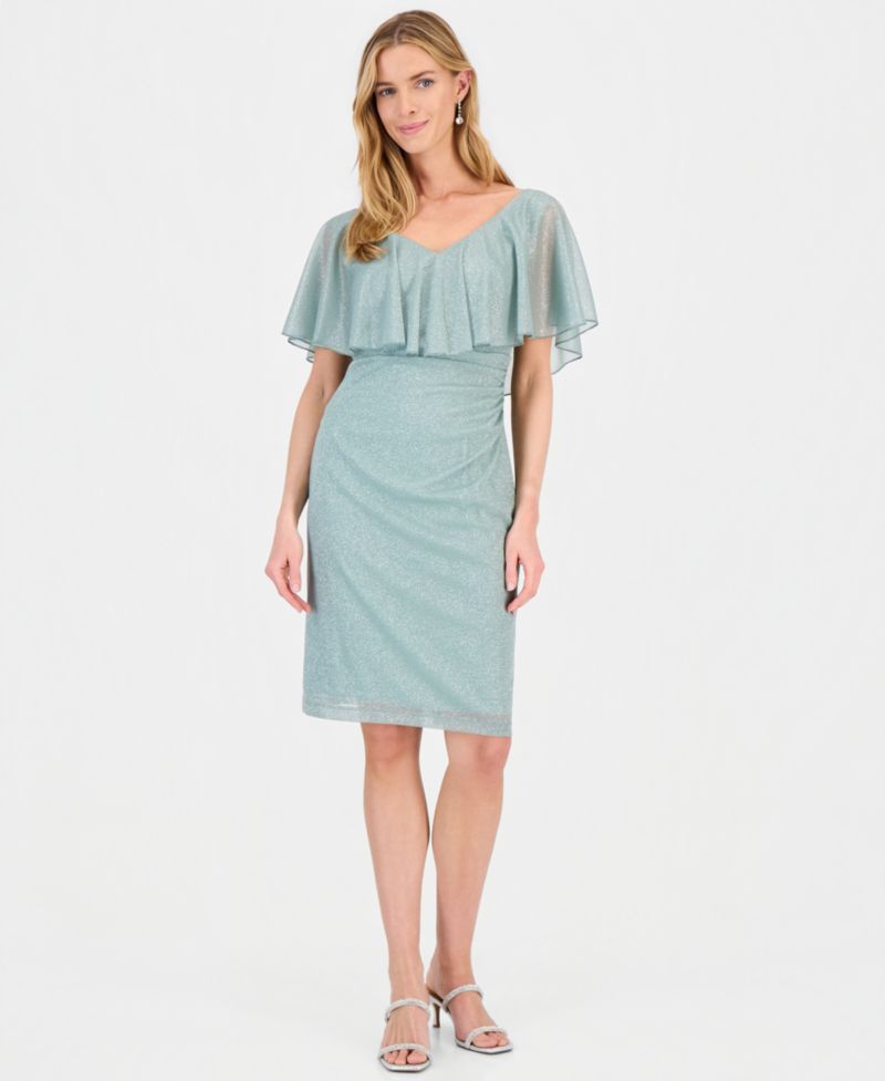 Women's Cape-Overlay Glitter Sheath Dress