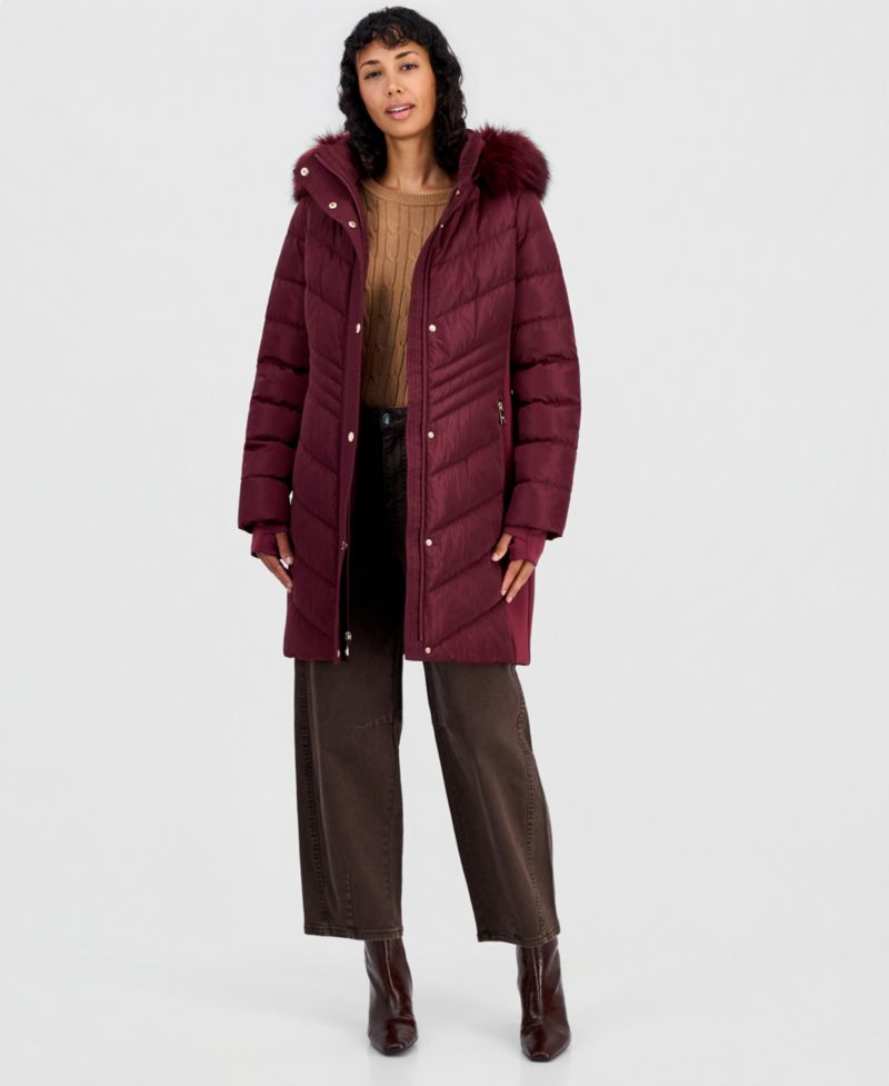 Michael Kors Women's Faux-Fur-Trim Hooded Puffer Coat
