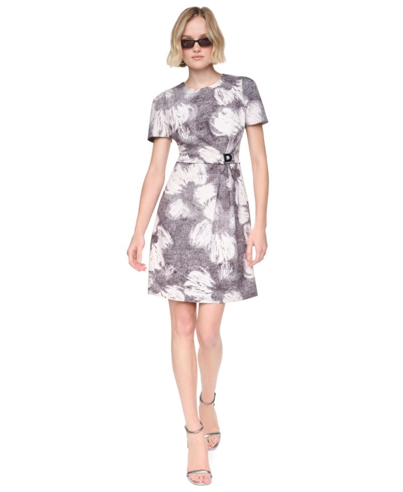 Women's Floral-Print Short-Sleeve Fitted Dress