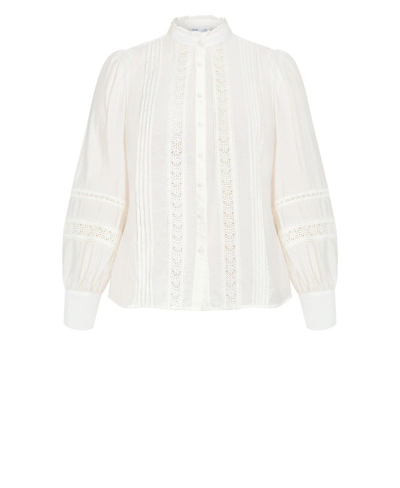 Plus Size Whimsical High-Neck Embroidered Long-Sleeve Shirt