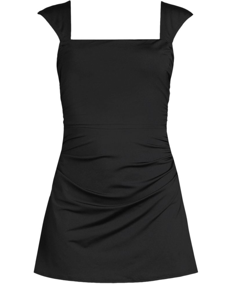 Women's NEW Smoothing Square Neck Ruched Swim Dress Swimsuit