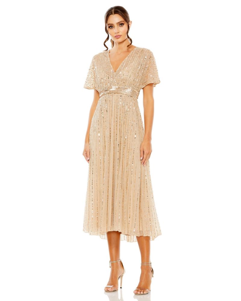 Women's A Line Embellished Short Sleeve Dress