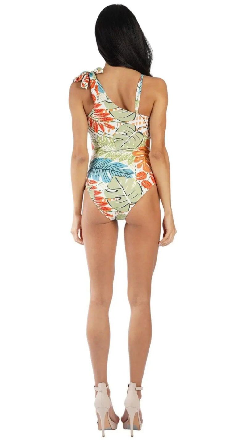 Women's Tropical Print One-Shoulder One-Piece Swimsuit - Asymmetrical Resort Swimwear for Beach, Pool, Cruise and Vacation Travel