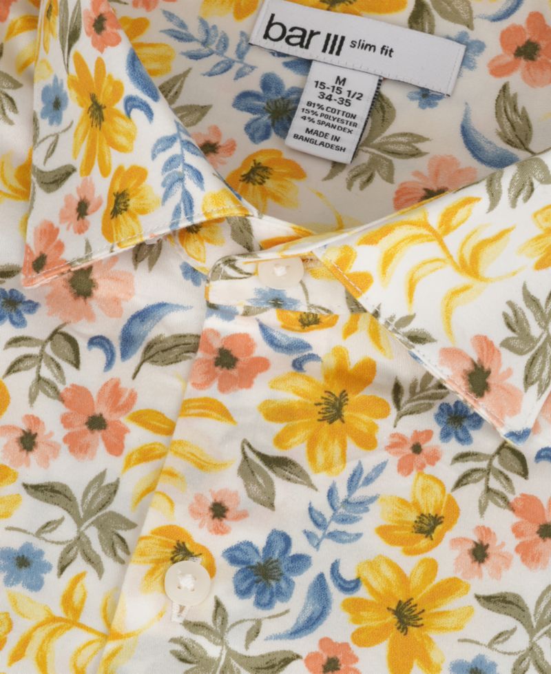 Men's Slim-Fit Floral Printed Dress Shirt