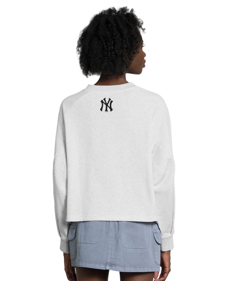 Women's Gray New York Yankees Show Up Fashion Cropped V-Neck Sweatshirt