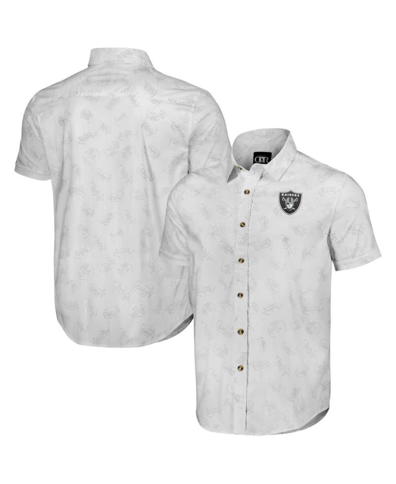 Men's NFL x Darius Rucker Collection by White Las Vegas Raiders Woven Short Sleeve Button Up Shirt