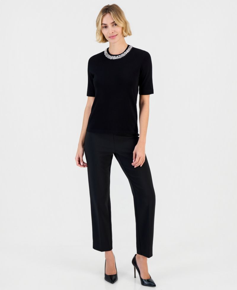 Women's Rhinestone-Embellished Short-Sleeve Sweater