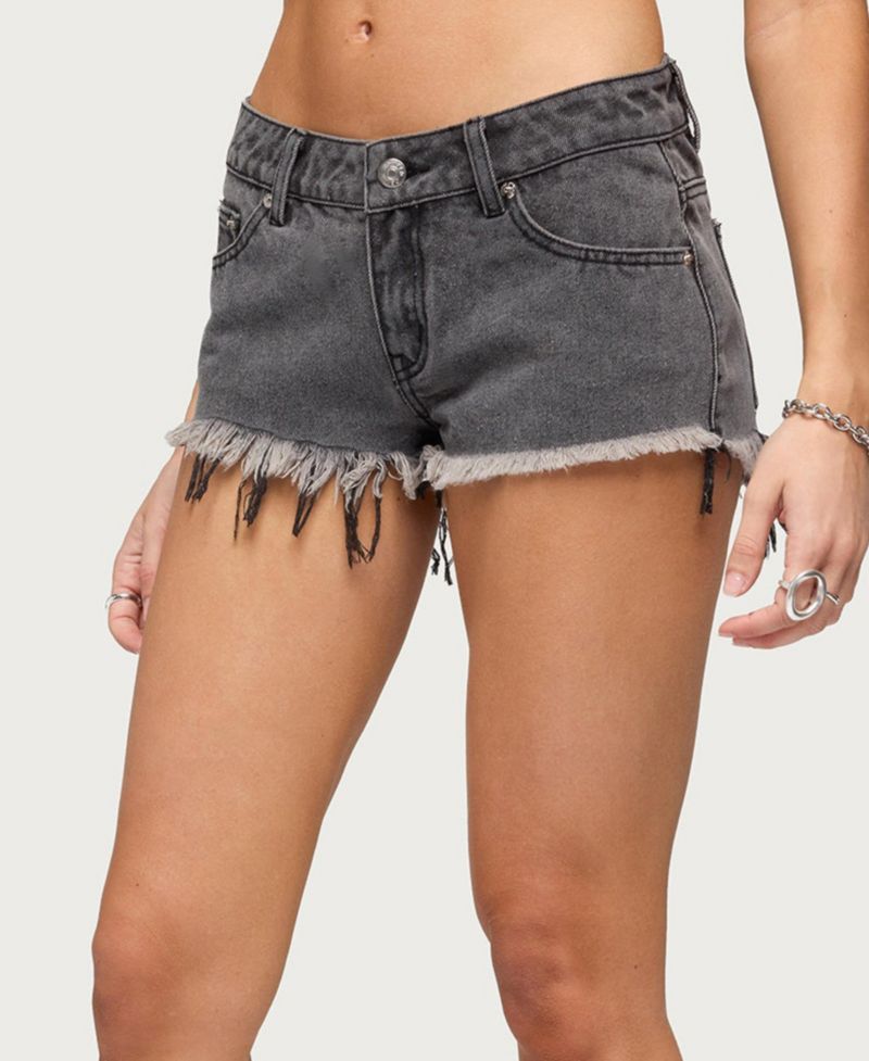 Women's Frayed Vintage Washed Denim Shorts