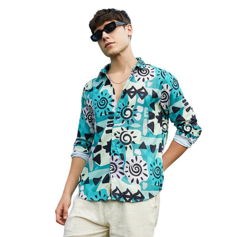 Men's Sea Green Abstract Imprint Shirt