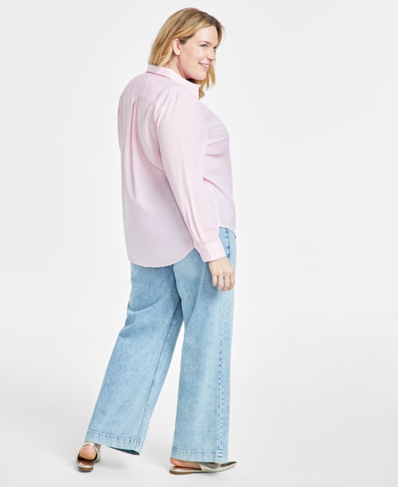 Trendy Plus Size Button-Front Crepe Shirt