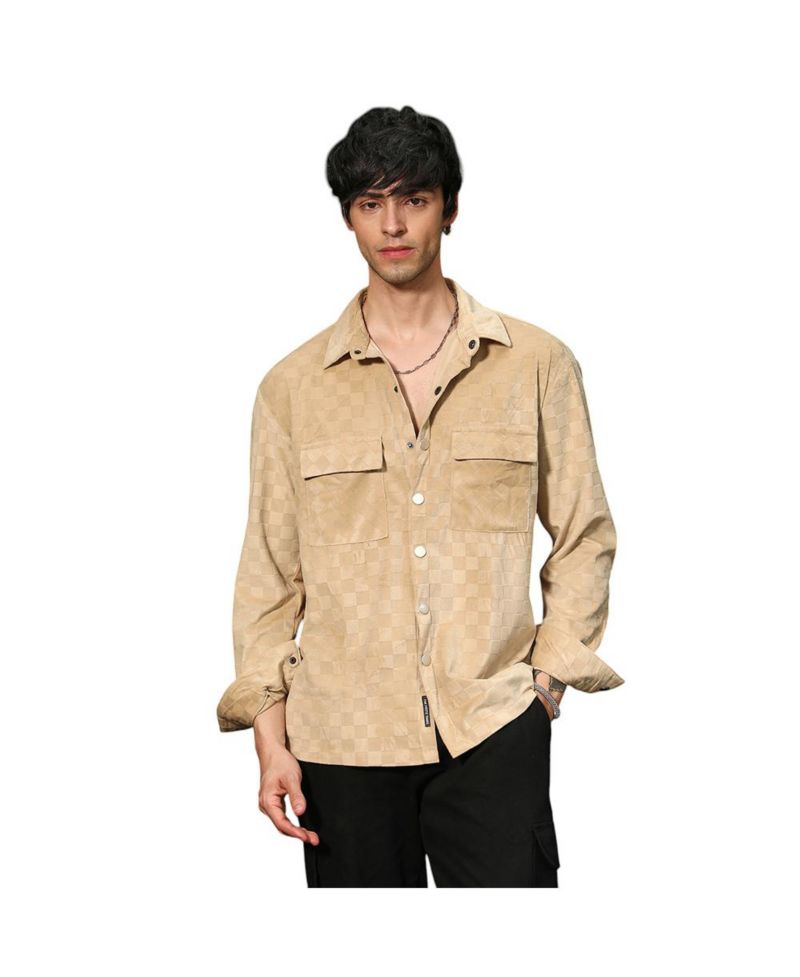 Men's Buff Beige Cubic Velvet Utility Shacket