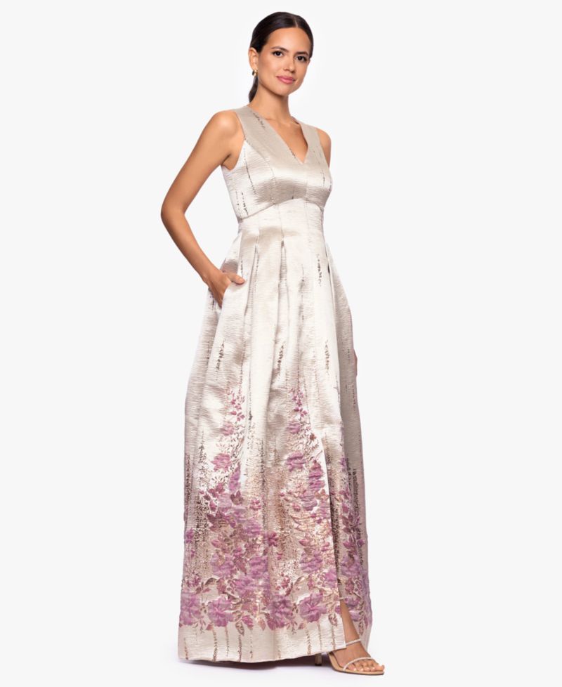 Women's Jacquard Pattern V-Neck Long Dress