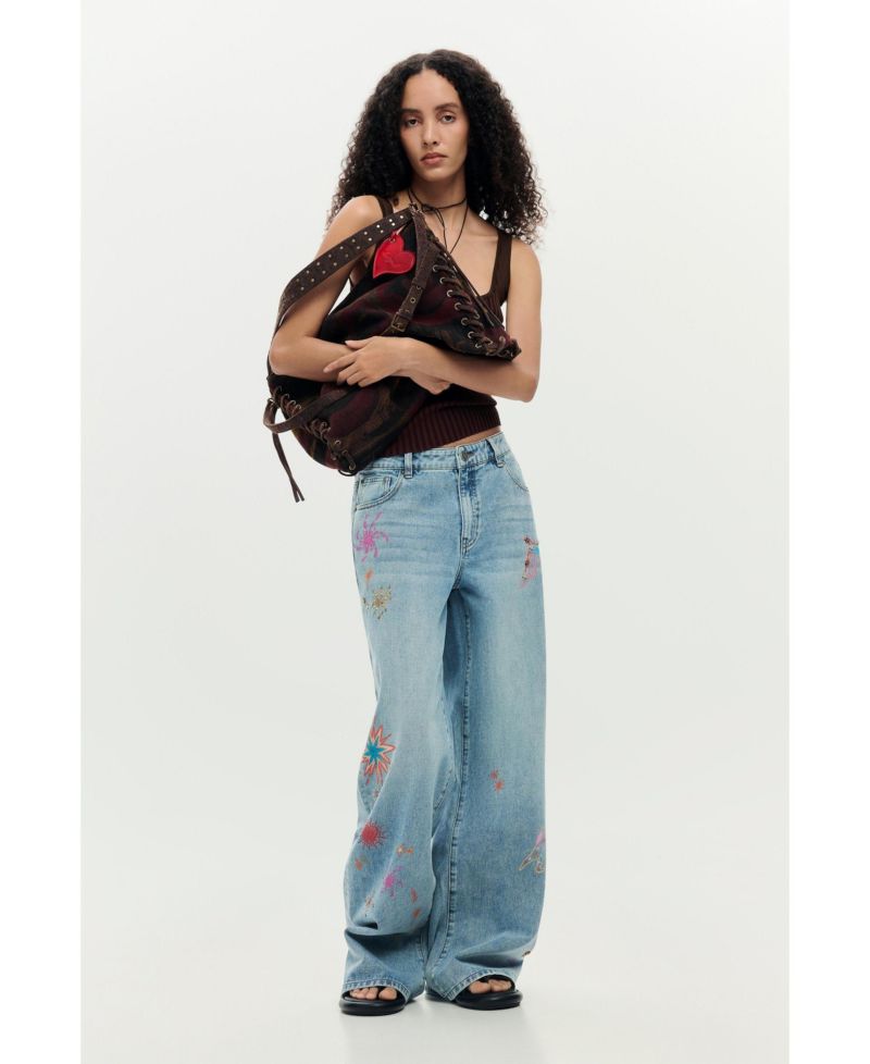 Women's Printed Denim Trousers