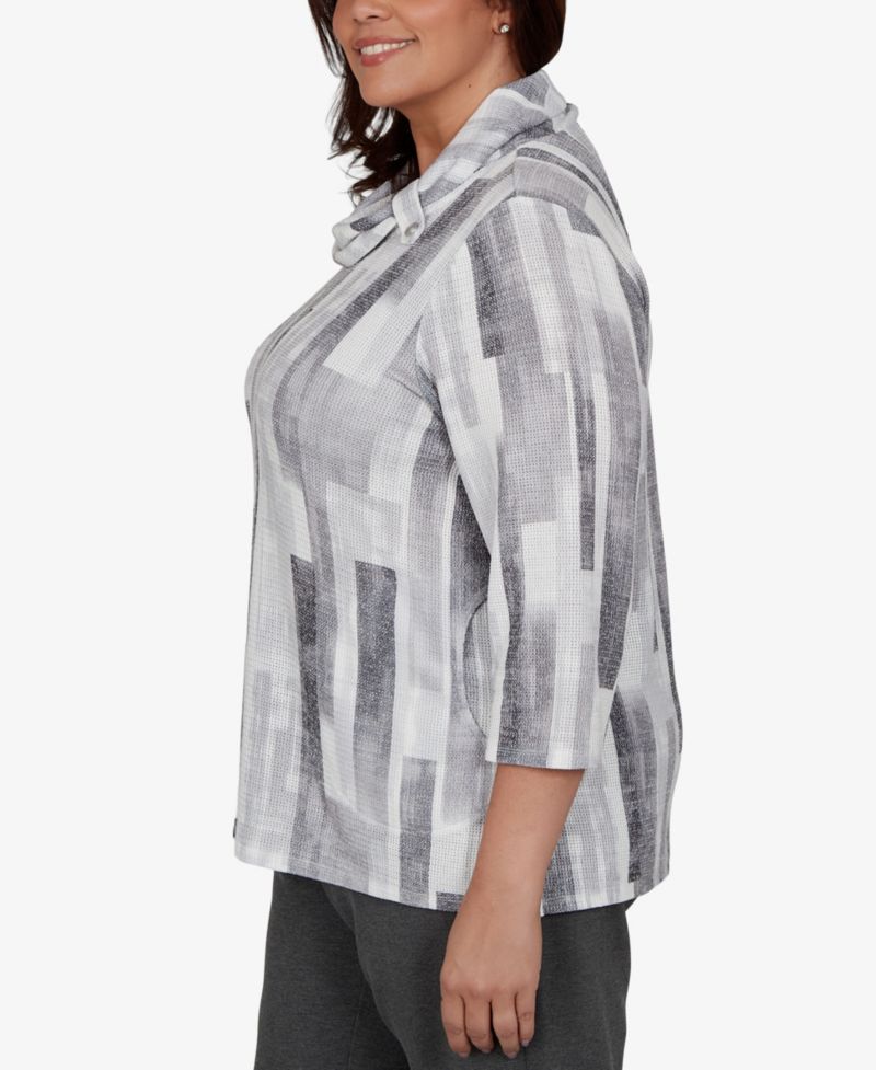 Plus Size Cowl Neck 3/4-Sleeve Textured-Knit Blouse