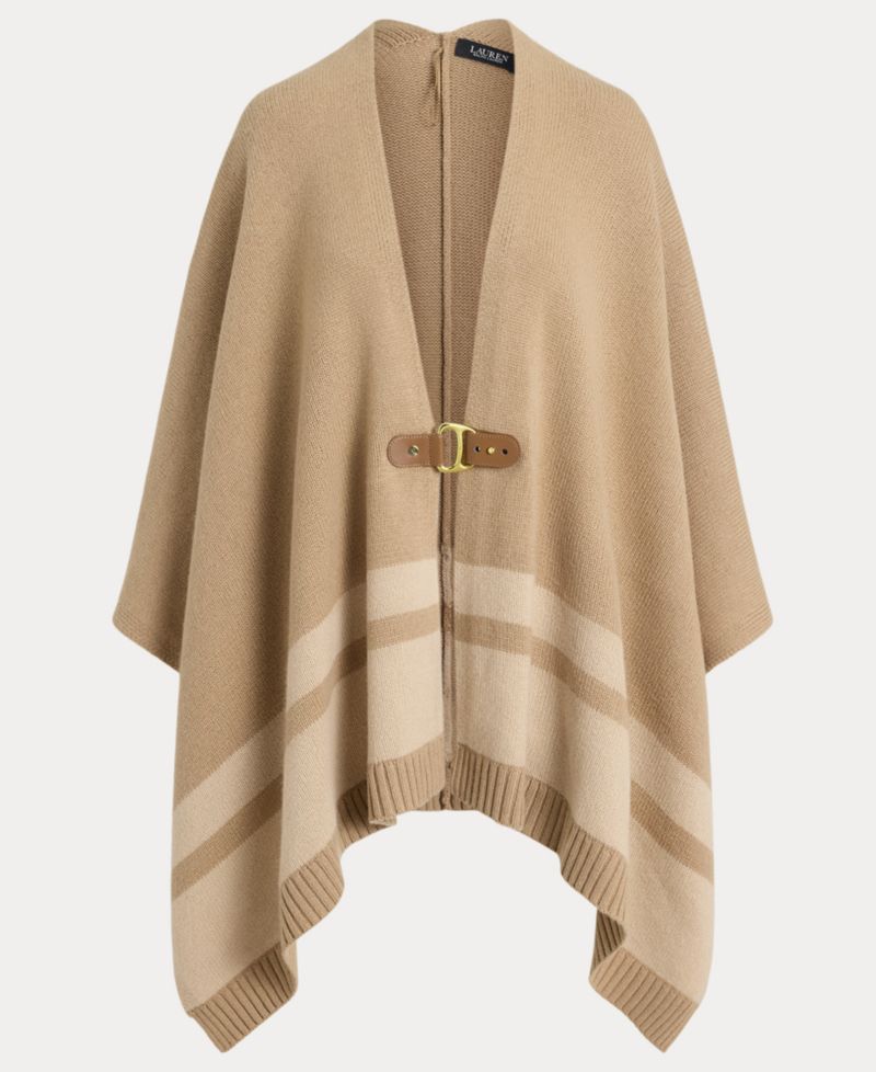 Women's Wool-Cashmere Two-Tone Buckle-Trim Poncho
