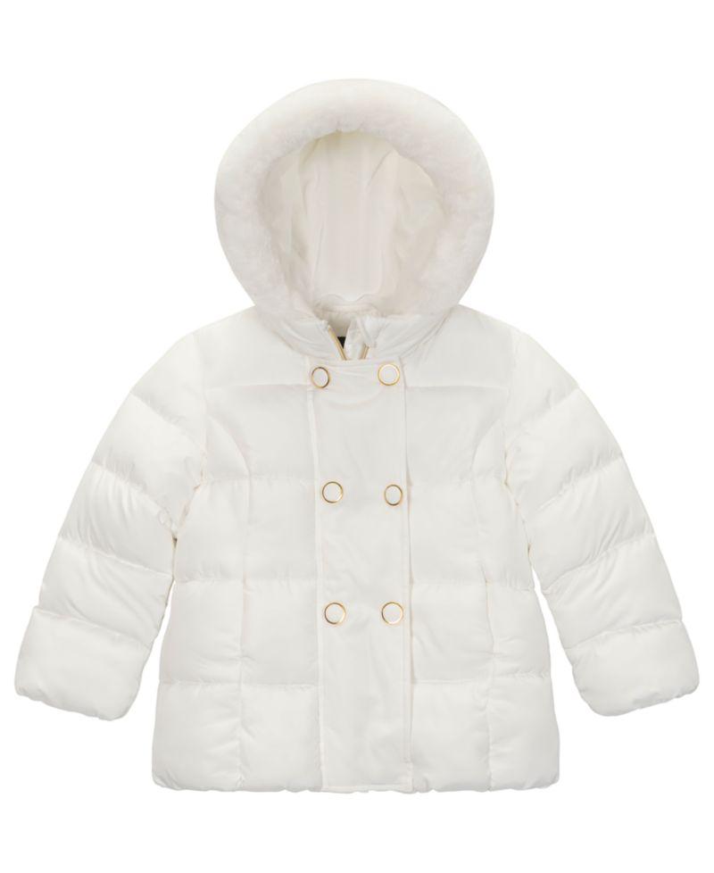 Baby Girls' Double-Breasted Box-Quilt Hooded Puffer Jacket