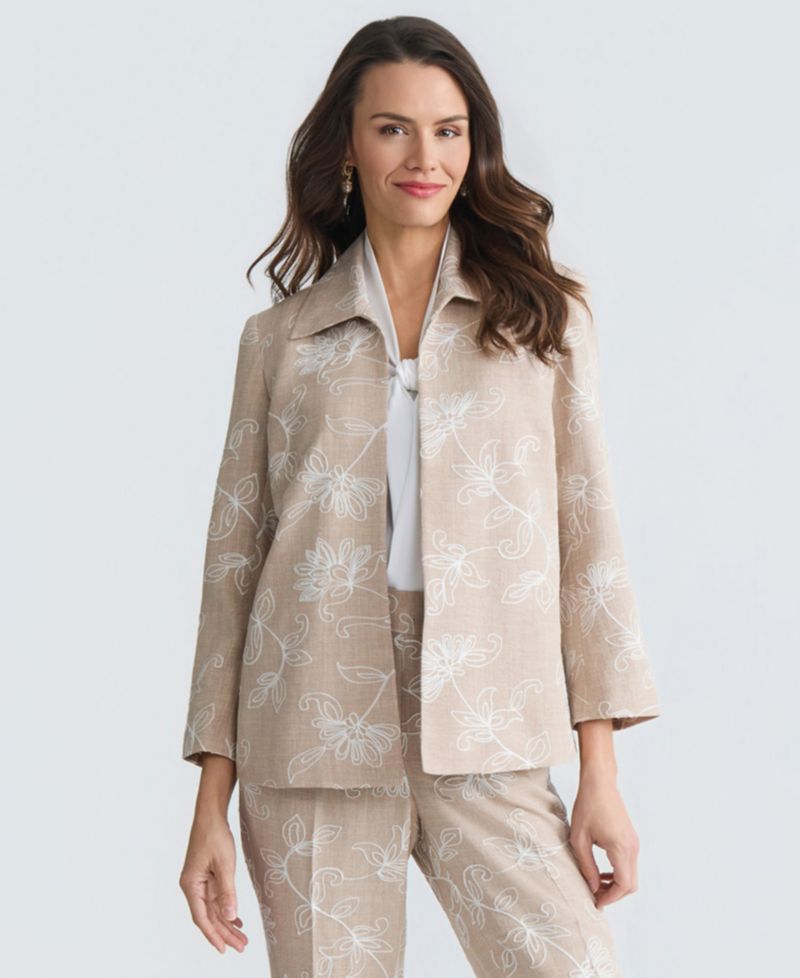Women's Boxy Floral Embroidered Jacket, Regular & Petite