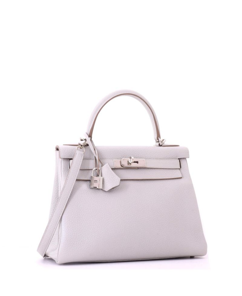 Kelly 28 Handbag Grey Clemence with Palladium Hardware
